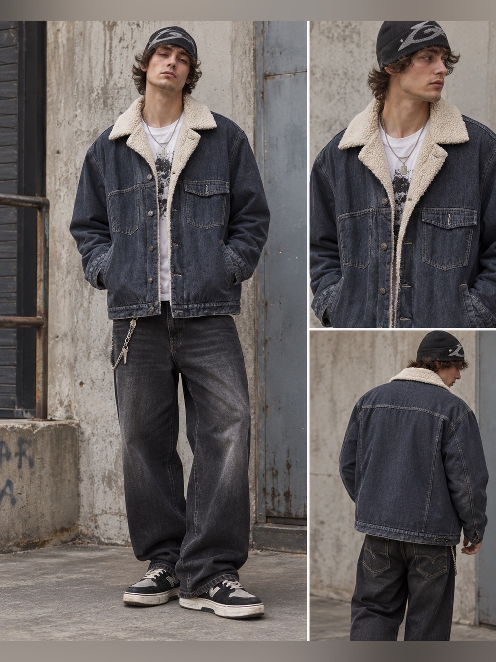 Vintage Y2K Oakley Sherpa Denim Jacket XL Dark Wash Industrial Streetwear